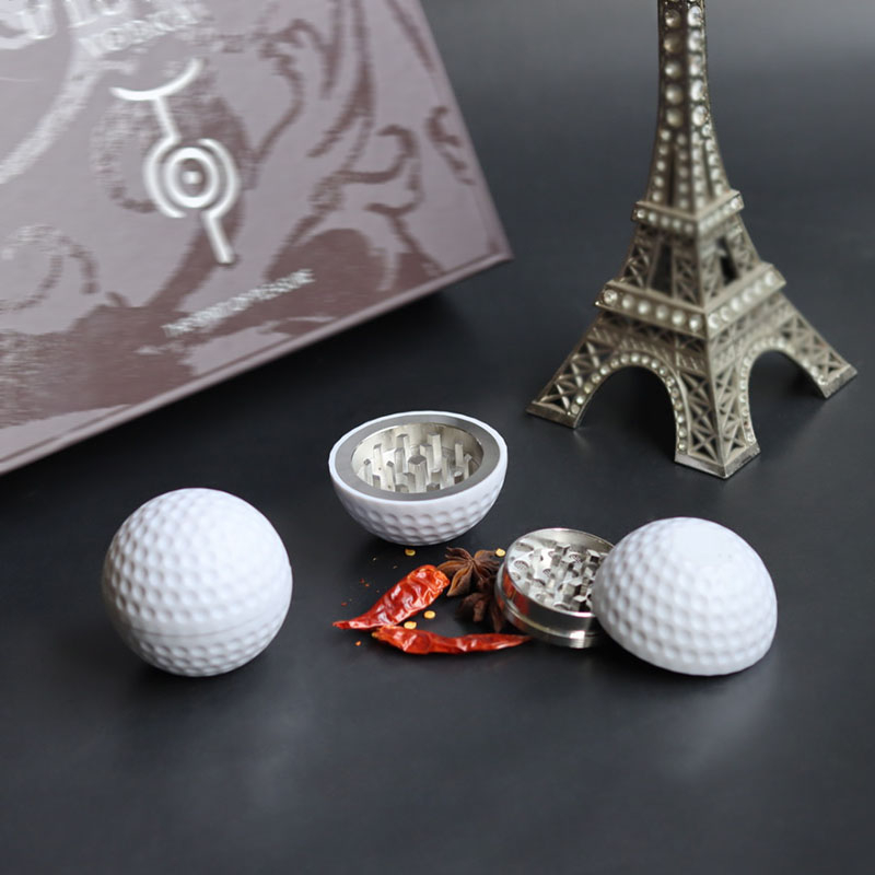 White Color 2.1 Inches 3 layers Square Teeth Golf Ball Shaped Herb Grinders