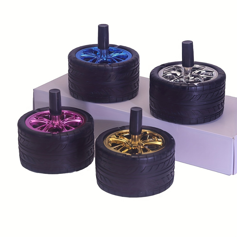 4" Diameter Push Type Potating Top Tire Shaped Plastic Metal Spin Ashtray 2