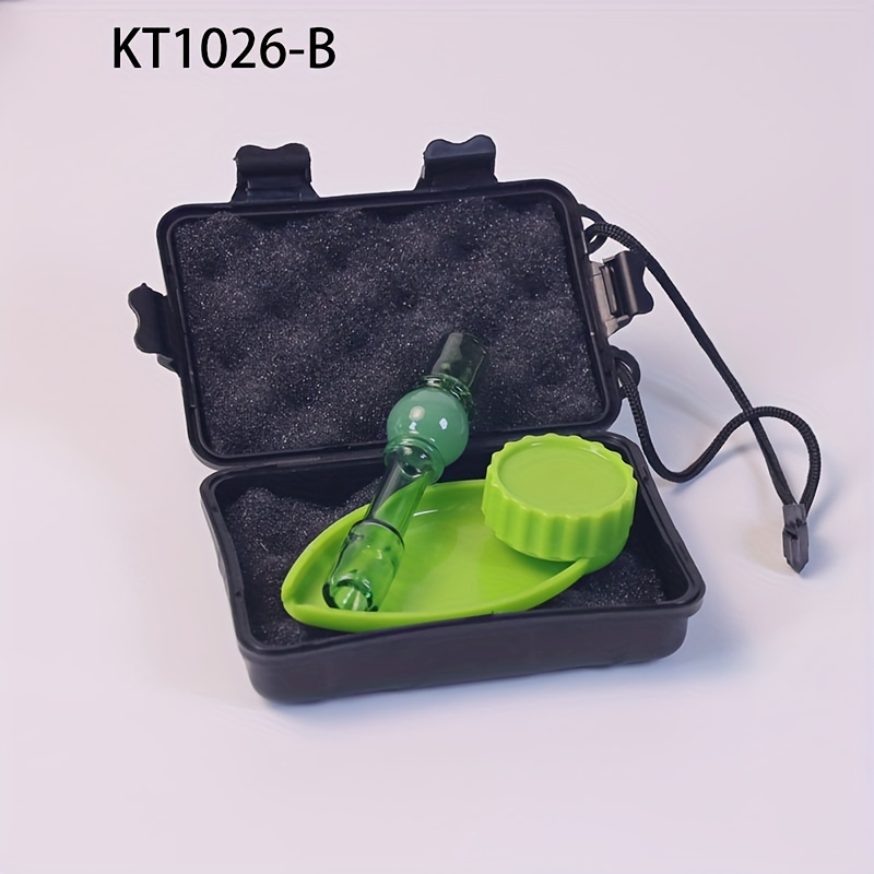 KT1026 Borosilicate Glass Chillum With 2 Functional 1.6 Inches 2 Parts Herb Grinder and Smoking Plastic Tray