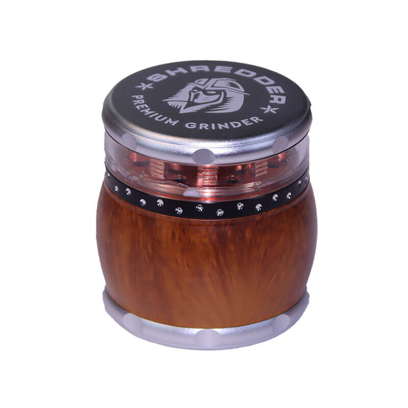 Herb Shredder 2.5 Inch Magnetic Lid Drum Shaped Imitation Wood Grain Visible Tooth Engraving Center Ring 4 Layer Metal Tobacco Grinders With Gift Box