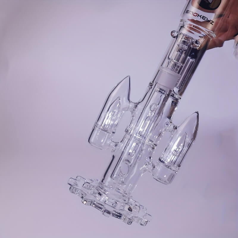 Tall 16" Rocket Shaped Multi Perculator Inside High Borosilicate Thickness Gear Shaped Base Glass Bongs with 19 Female Joint