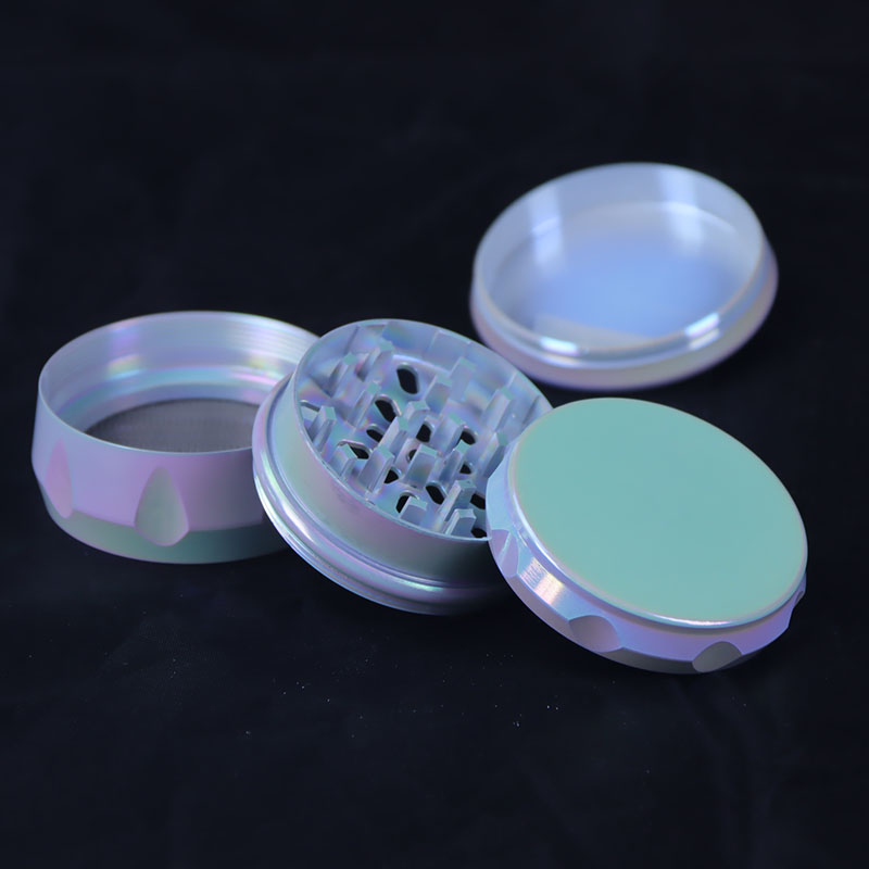 Rainbow Color 4 Parts Media Size 2 Inches Solid Top Drum shaped Square Teeth Zinc CNC Manual Herb Shredder