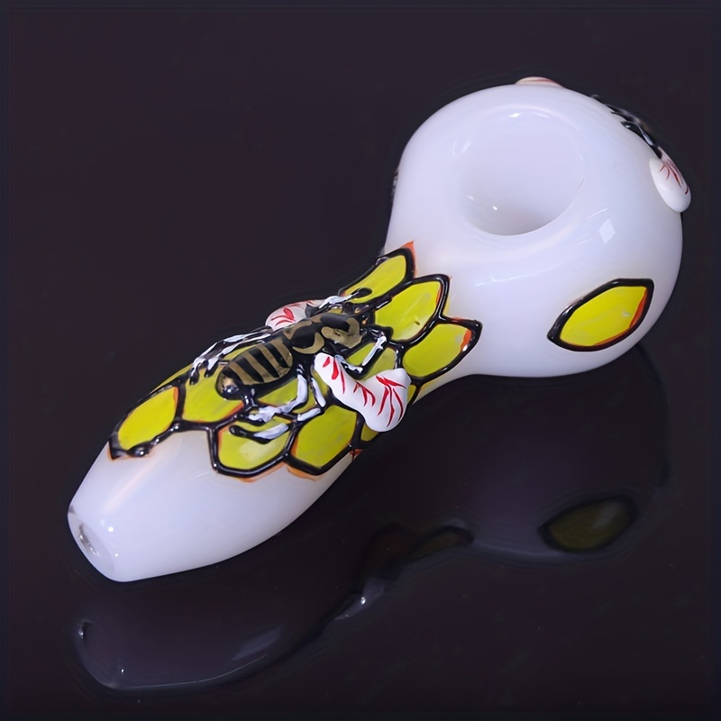 4 Inches Painted Honey Bee white Jade Borosilicate Glass Smoking Pipes With Outdoor Shock Proof And Drop Proof Portable Plastic Box Length 