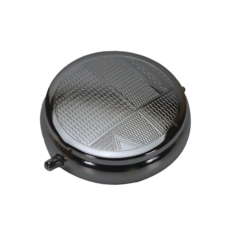 Mini Size Portable Push Type Spring Flip Lid Round Embossing Metal Ashtray