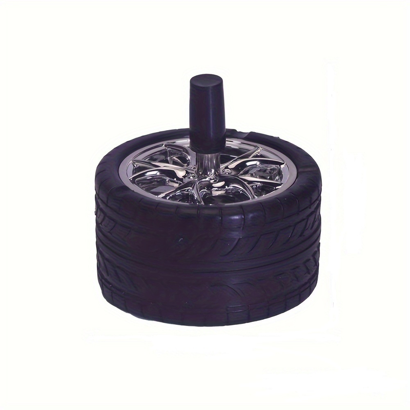 4" Diameter Push Type Potating Top Tire Shaped Plastic Metal Spin Ashtray 2