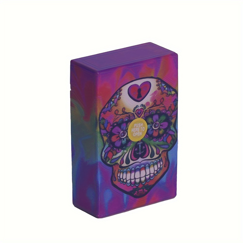 Press Type Spring Flip Top 20 Cigarette Pack 6 Side Novel Skull Design Plastic Cigarette Box