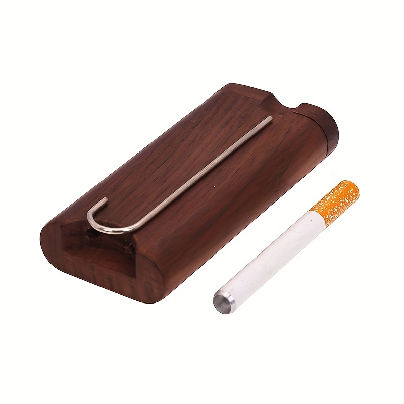4 Inches Universal Twist Top 3" Cigarette Shaped Walnut Wooden Smoking Tobacco Dugout With Stainless Steel Poker