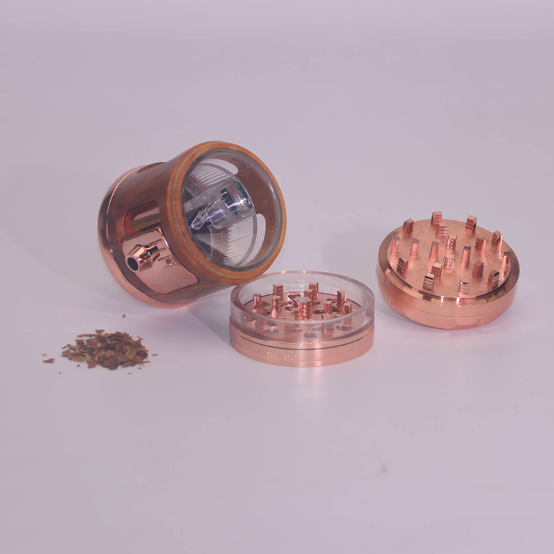 4 Parts Imitation Wood Bamboo Root Shape Metal Teeth Window Manual Switch Tobacco Pouring Cabin Vibrating Herb Grinder with Light