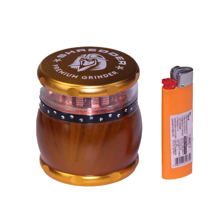 Herb Shredder 2.5 Inch Magnetic Lid Drum Shaped Imitation Wood Grain Visible Tooth Engraving Center Ring 4 Layer Metal Tobacco Grinders With Gift Box