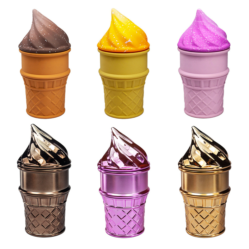 Small Size 4 Parts Big Chamber Ice Cream Cone Shaped Herb Grinders; Multi Color Ice Cream Shaped Spice Grinder
