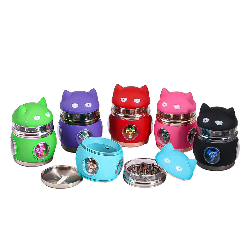 4 Parts Multi Colour Skull Rabbit Head Visual Teeth Herb Grinder With Chamber ; Skull Design Herb Grinder