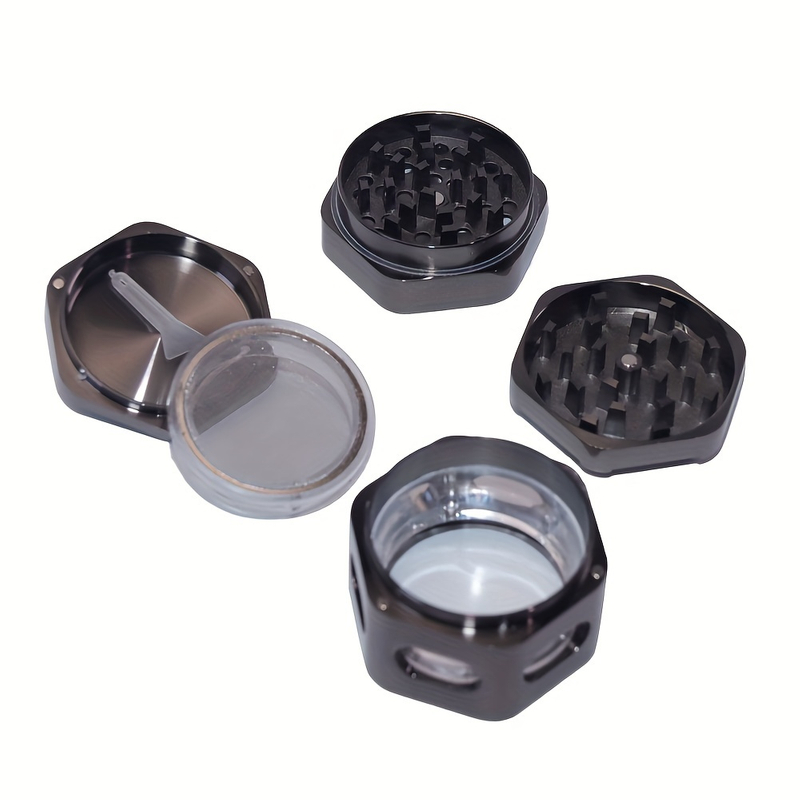 2.2 Inches 4 Parts Removable Screen Gun Metal Heavy Duty Hexagon Zinc Herb Grinder Hexagon Zinc Spice Grinder Concave Top Herb Grinder