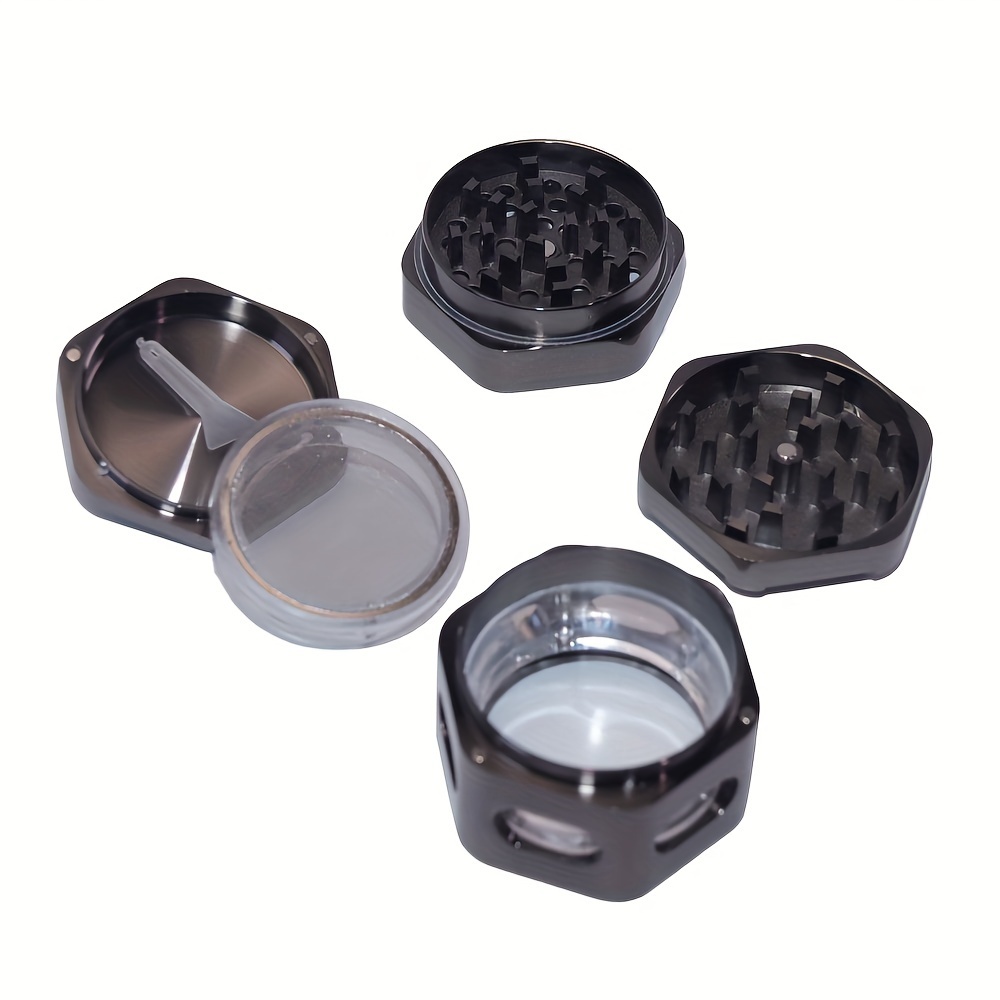 2.2 Inches 4 Parts Removable Screen Gun Metal Heavy Duty Hexagon Zinc Herb Grinder Hexagon Zinc Spice Grinder Concave Top Herb Grinder