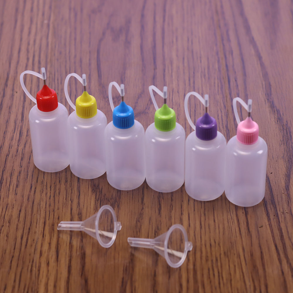 5 Pack 15ml Plastic Pet Dropper Bottle Squeezable Bottle Needle Tip With 2 Mini Funnel for Oil Glue Painting