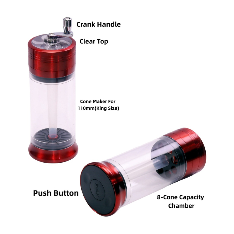 Hand Crank Conical Cigarette Tube Filling Grinder Transparent Top Cover Tobacco Grinder Filler 2-in-1 Manual Tobacco Grinding & Cone Filling Machine