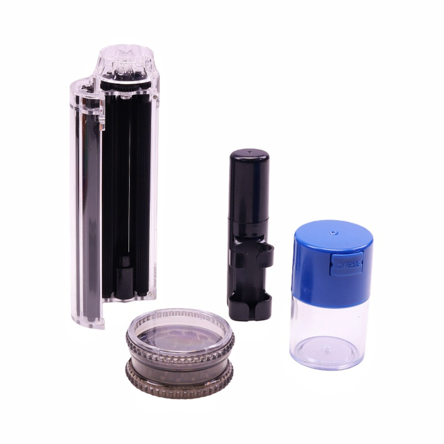 4 Pack Smoking Accessories Kit Multi-fuction Roller for 70mm 78mm 110mm Red Cookies Rolling Tray Air Tight Jar 3 Parts Plastic Herb Grinder Rolling Paper Container Premium Smoking Gear