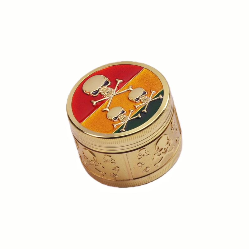 Color Drip Oil Skull Pattern Side Skull Embossment Hidden Removable Plastic Screen Golden Zinc Alloy Grinder Herb Grinder Spice Grinder Zinc Alloy Tobacco Grinder