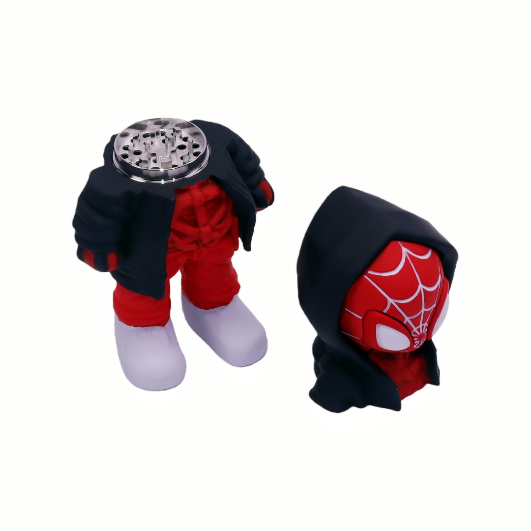 4 Parts Colorful Hooded Zip-up Spider-Man-shaped Herb Grinder Humanoid Hoodie Herb Mill Spider-Man Hoodie Grinder for Herbs Cartoon Hero Herb Crusher for Weed