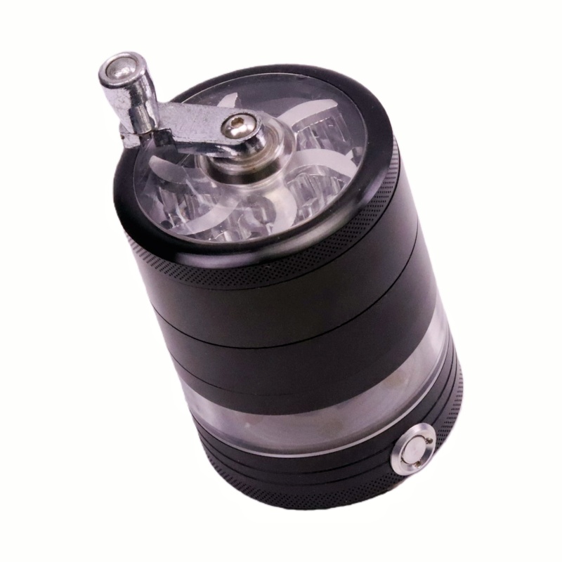 5 Parts 2.2" Clear Top Aluminum Crank Handle Herb Grinder With Multi-Mode Changing Led Tobacco Grinder USD Rechargeable Herb Grinder