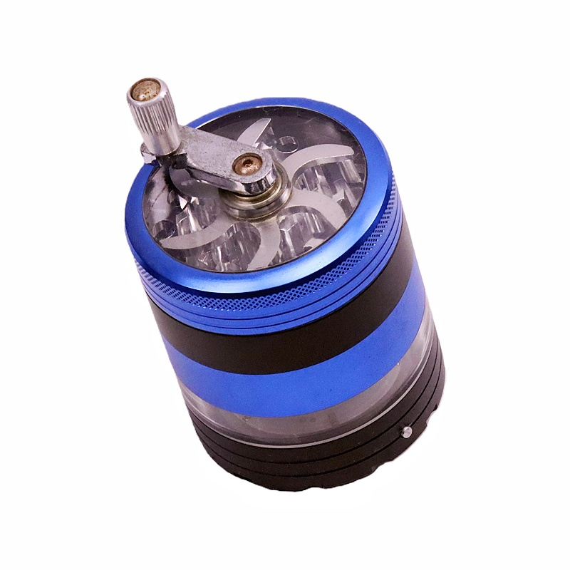 5 Parts 2.2" Clear Top Aluminum Crank Handle Herb Grinder With Color-Changing Led Flashing Led Wave Ring Weed Grinder