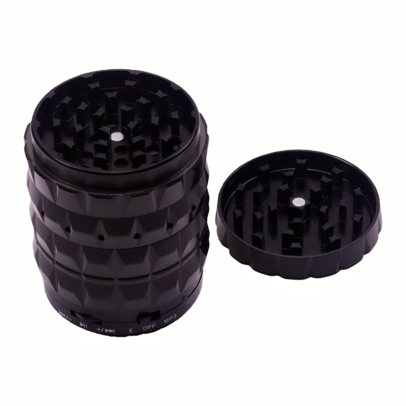 Innovative 5 Parts 2.6" Solid Top Aluminum Speaker Herb Grinder With Hidden Mesh Layer Sound Speaker Weed Grinder For Cannabis