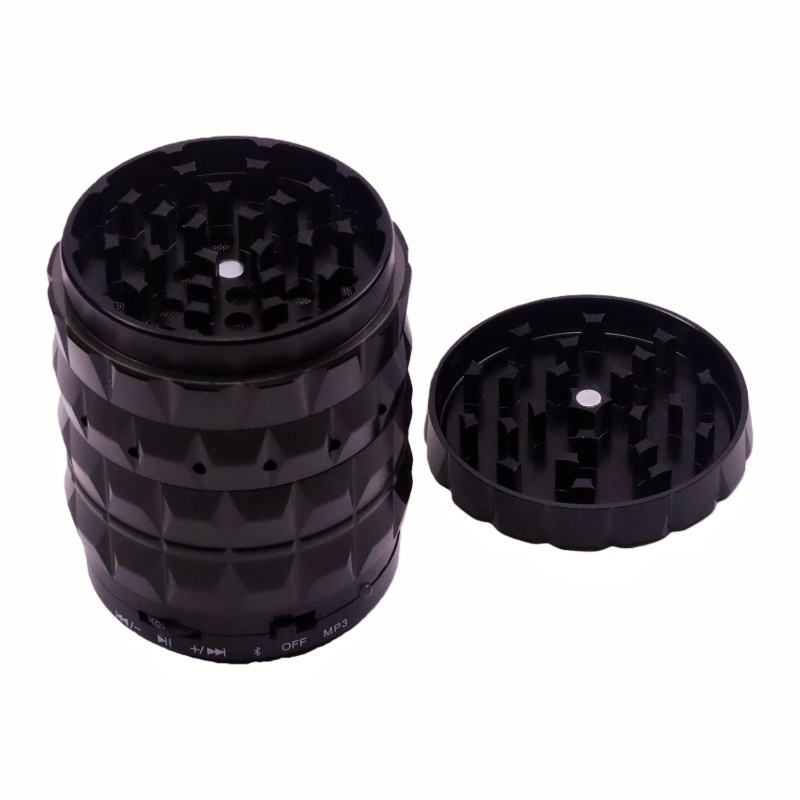 Innovative 5 Parts 2.6" Solid Top Aluminum Speaker Herb Grinder With Hidden Mesh Layer Sound Speaker Weed Grinder For Cannabis