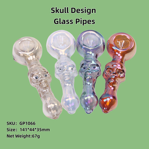 1 Pack of 4 Piece Glass Hand Pipe Set Skull Tobacco Pipe Iridescent Smoking Kit Portable Pipe Set with Case Cookie Grinder Complete Tobacco Accessory Set Glow Pipe