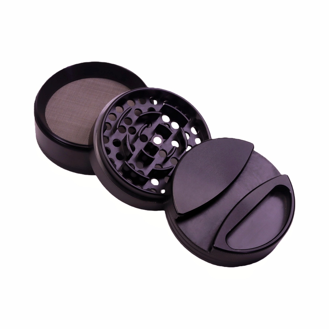 75mm 3 inches 4 parts Durable Hard Top Rolling Paper Holder Black Aluminum Alloy Jumbo Herb Grinder for Marijuana