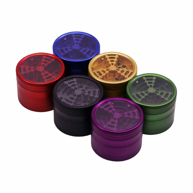 3-chamber Windmill Design 2.5 Inch 4-layer Transparent Clear Lid Aluminum Alloy Herb Grinder for Cannabis