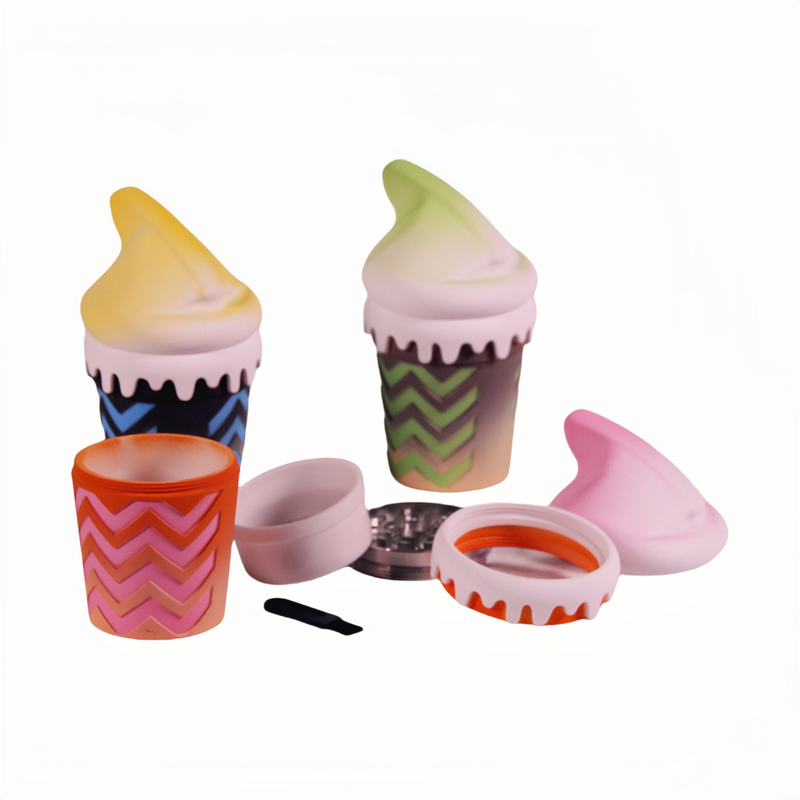 4 Parts Big Chamber Ice Cream Cone Shaped Herb Grinders; Multi Color Ice Cream Shaped Spice Grinder