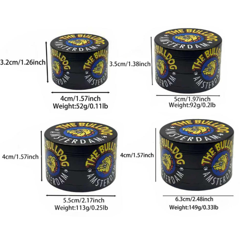 Black 4 Parts UV Printing The Bull Dog Amsterdam Zinc Herb Grinders