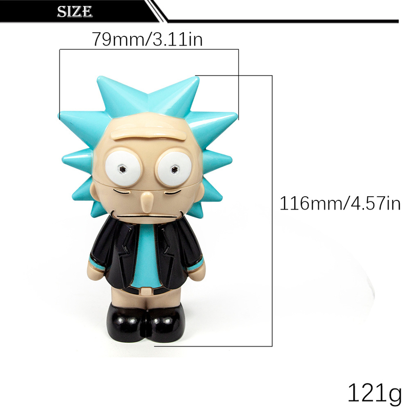 Big Chamber Rick Morty Shaped 3 Parts Herb Grinders; Cartoon Series Weed Grinders