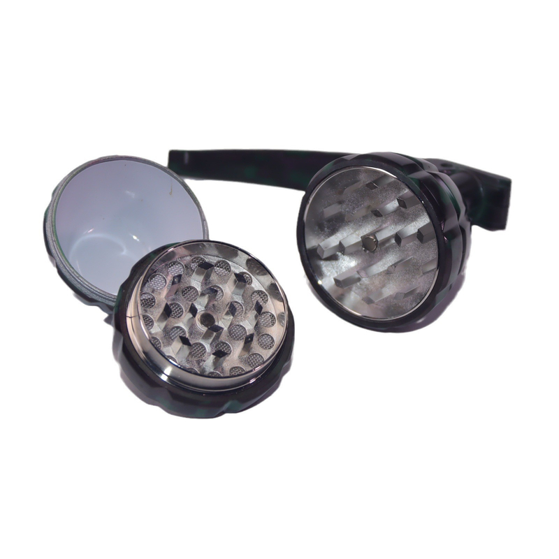 Large Size Camouflage Movable Handle Grenade Shaped 3 Layers Metal Zinc Spice Grinder