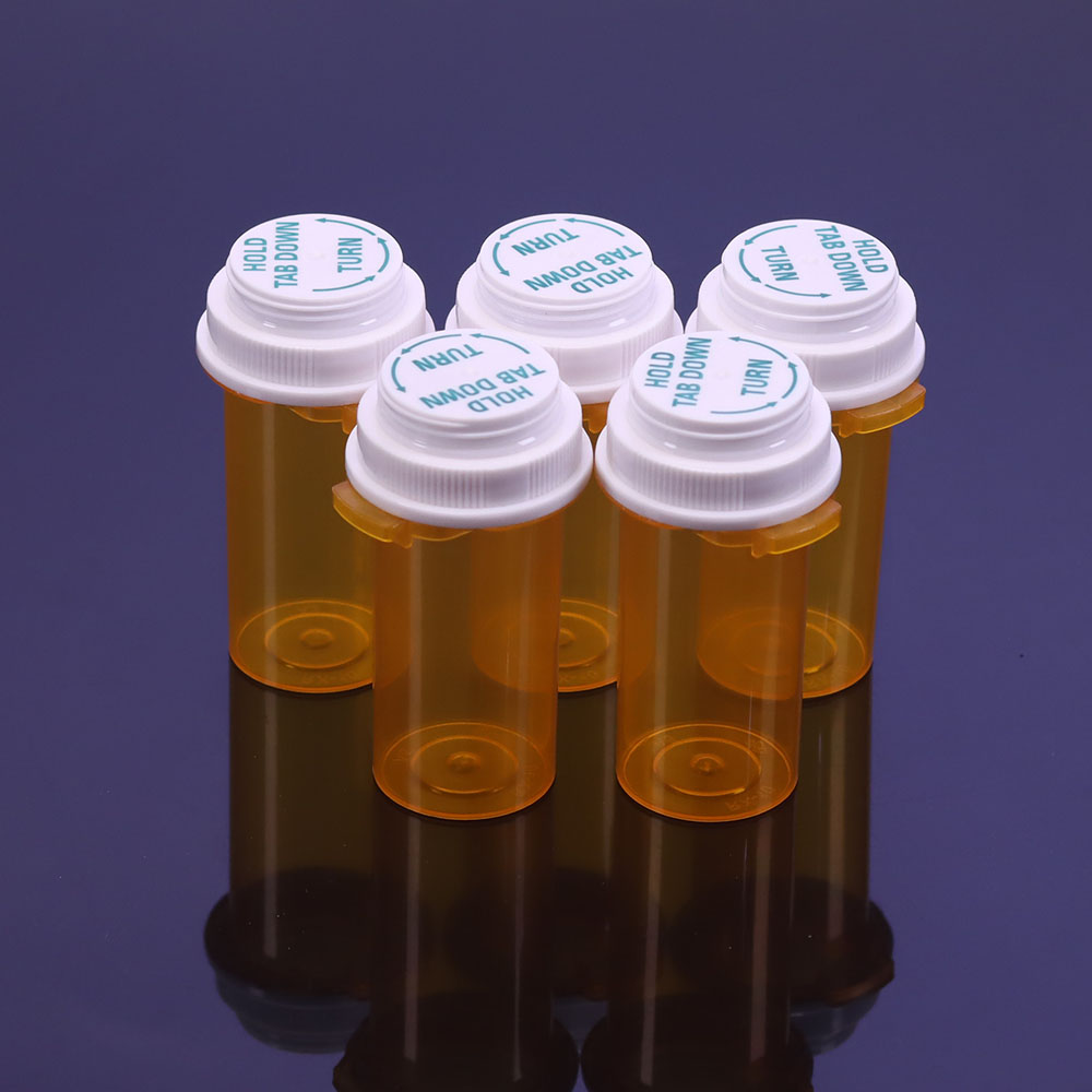 5 Pack Plastic Pharmacy Packing Reversible Cap Vials Thumb Tab Pill Bottle Plastic Empty Pill Bottles with Double Sided Use Child Resistant & Easy Open Caps 