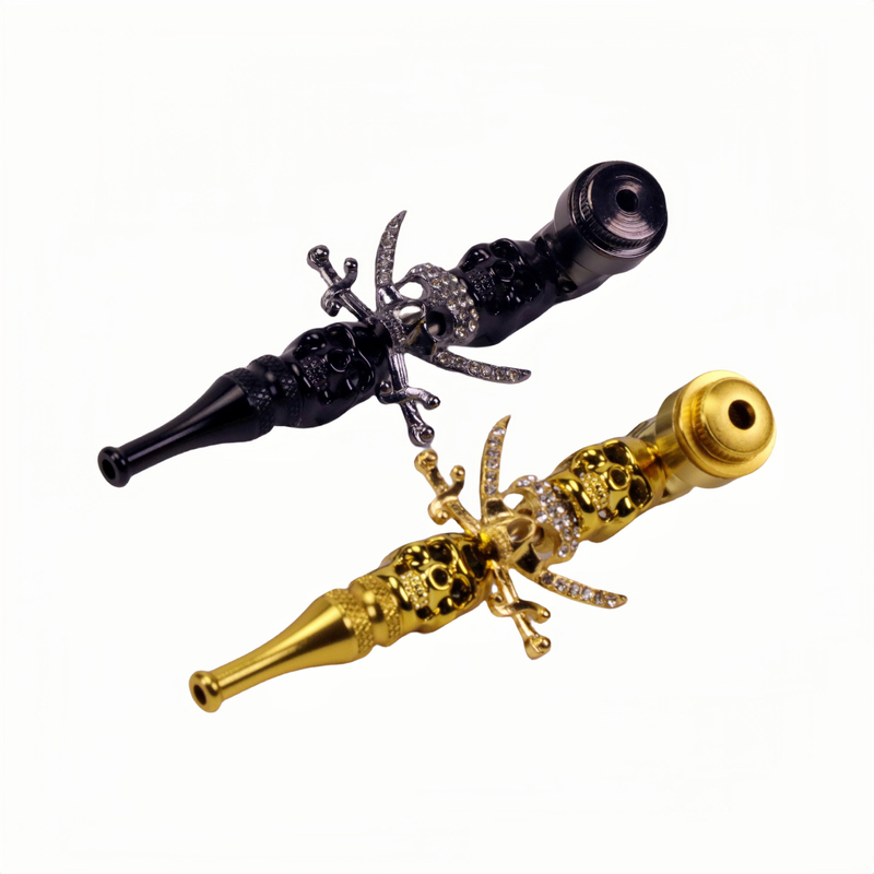 KT1005 Skull Design Rhinestone Pirate Metal Smoking Tobacco Pipe Smoking Accessories Kit 7 Pieces
