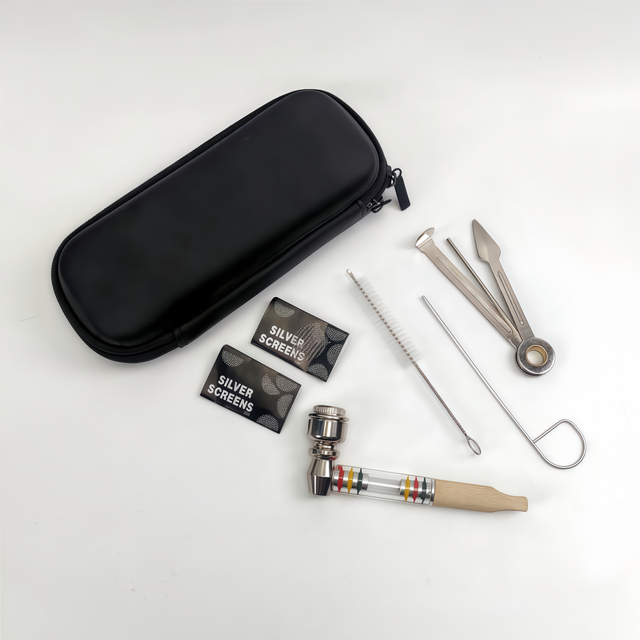 KT1003 Transparent Wooden Tube Metal Smoking Tobacco Pipe Smoking Accessories Kit 7 Pieces