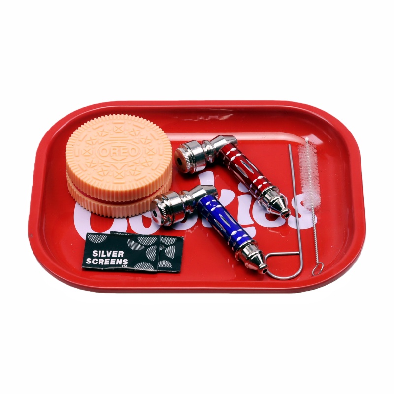 8 pack Red 7"*5" Durable Rolling Tin Tray Metal Cigarette Rolling Tray/Ashtray for Papers and Wraps Roll with Style and No More Spills Oreo Tobacco Grinder Hamburger Grinder Biscuit Grinder