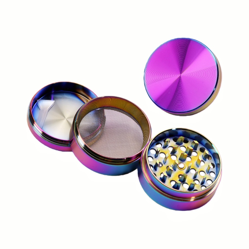 4 Parts 2.2 Inch High-Quality Iridescent Zinc Alloy Herb Grinder 2.2" Colorful Solid Top Zinc Alloy Tobacco Grinder Heavy Duty Rainbow Zinc Alloy 4-Piece Grinder
