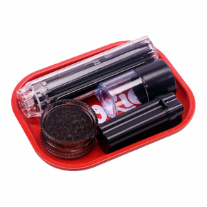 5 Pack Smoking Gear Kit Red Cookies Rolling Tray Air Tight Jar 3 Parts Plastic Herb Grinder Rolling Paper Container Premium Smoking Gear