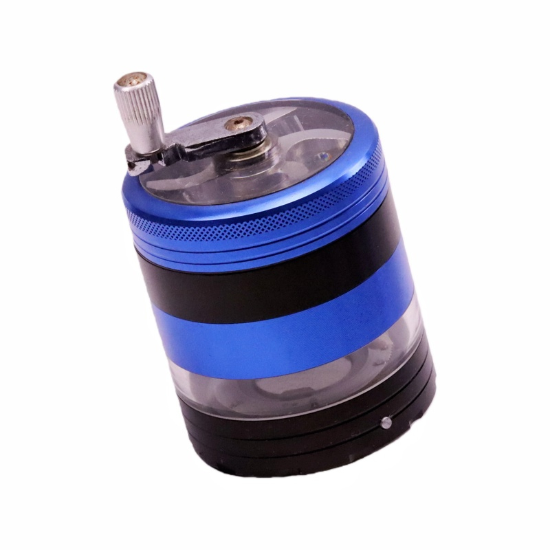5 Parts 2.2" Clear Top Aluminum Crank Handle Herb Grinder With Color-Changing Led Flashing Led Wave Ring Weed Grinder