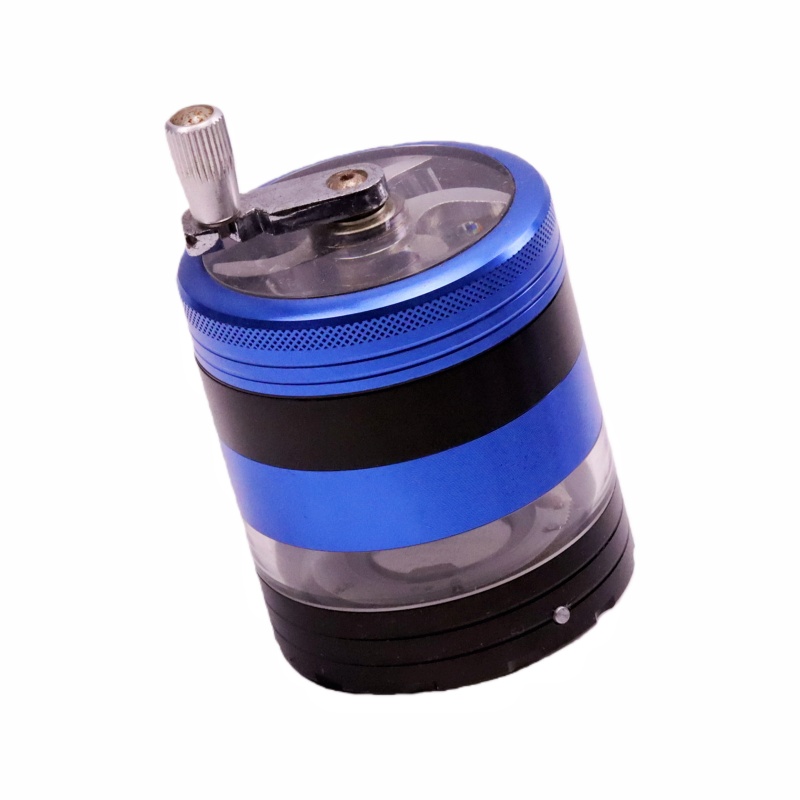 5 Parts 2.2" Clear Top Aluminum Crank Handle Herb Grinder With Color-Changing Led Flashing Led Wave Ring Weed Grinder