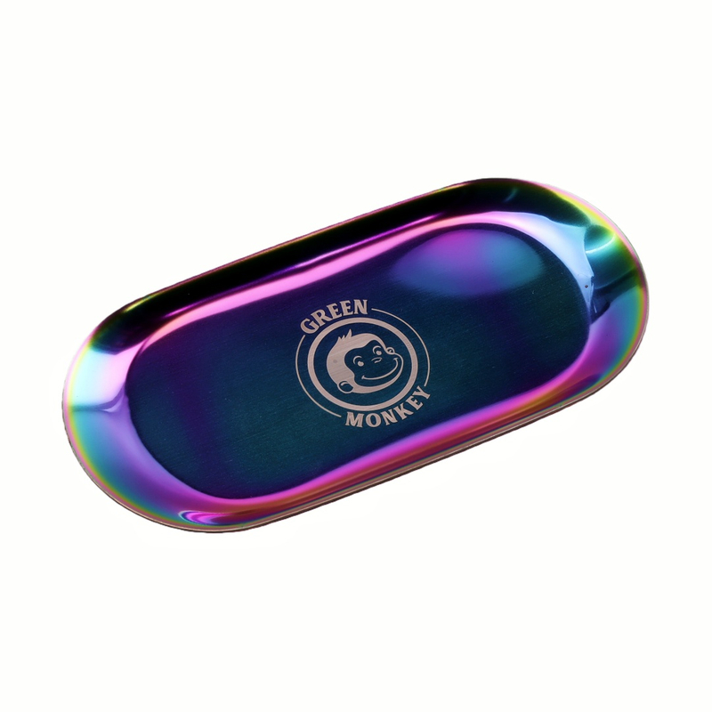 Green Monkey 1.6 Inch 4-layer Iridescent Herb Grinder Set with Metal Rolling Tray And Spoon Smoking Kit Colorful Iridescent Herb Grinder Metal Rolling Tray Spoon for Daily Use