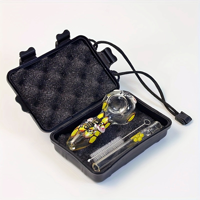 Set of 3 Portable Hand Blown 3D Design Glass Pipes with Straight Glass Chillum and Cleaner for outdoor Smoke Kit