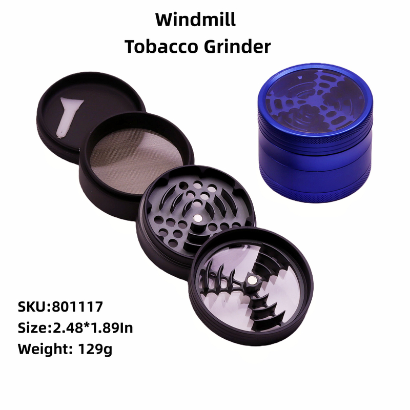 3-chamber Windmill Design 2.5 Inch 4-layer Transparent Clear Lid Aluminum Alloy Herb Grinder for Cannabis
