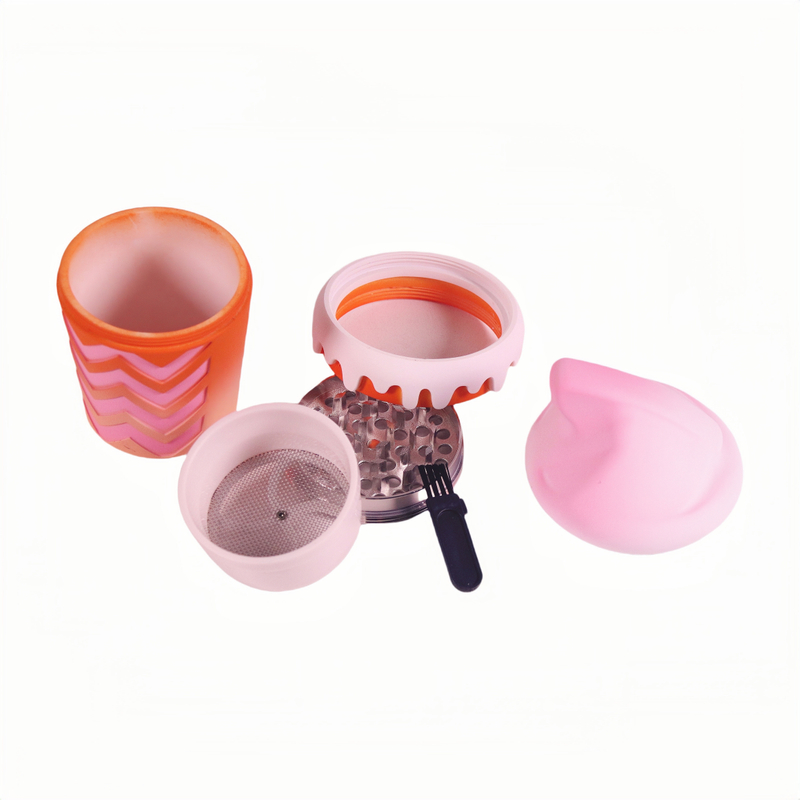 4 Parts Big Chamber Ice Cream Cone Shaped Herb Grinders; Multi Color Ice Cream Shaped Spice Grinder