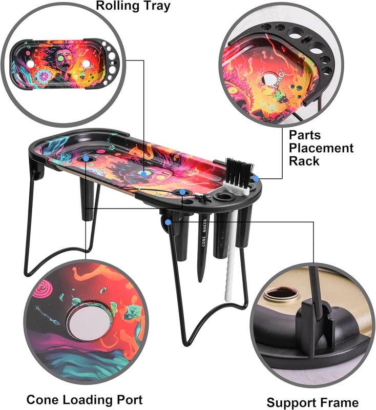 Rolling Console Foldable Tinplate Rolling Tray With Cone Maker