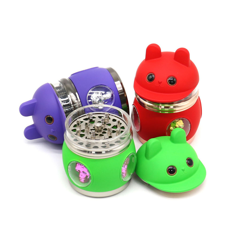 4 Parts Multi Colour Skull Rabbit Head Visual Teeth Herb Grinder With Chamber ; Skull Design Herb Grinder