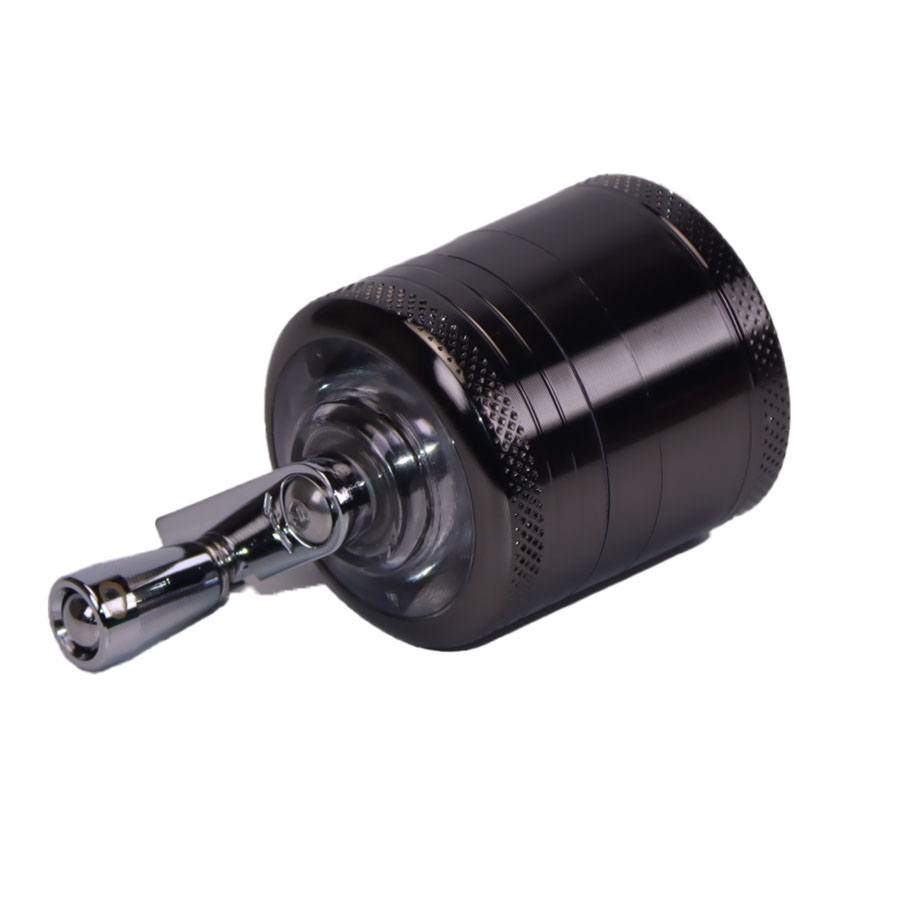 4 Color Available 1.6 Inches 4 Parts Crank Handle Zinc Herb Grinder Clear Top Big Chamber Herb Grinder