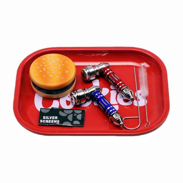 8 pack Red 7"*5" Durable Rolling Tin Tray Metal Cigarette Rolling Tray/Ashtray for Papers and Wraps Roll with Style and No More Spills Oreo Tobacco Grinder Hamburger Grinder Biscuit Grinder