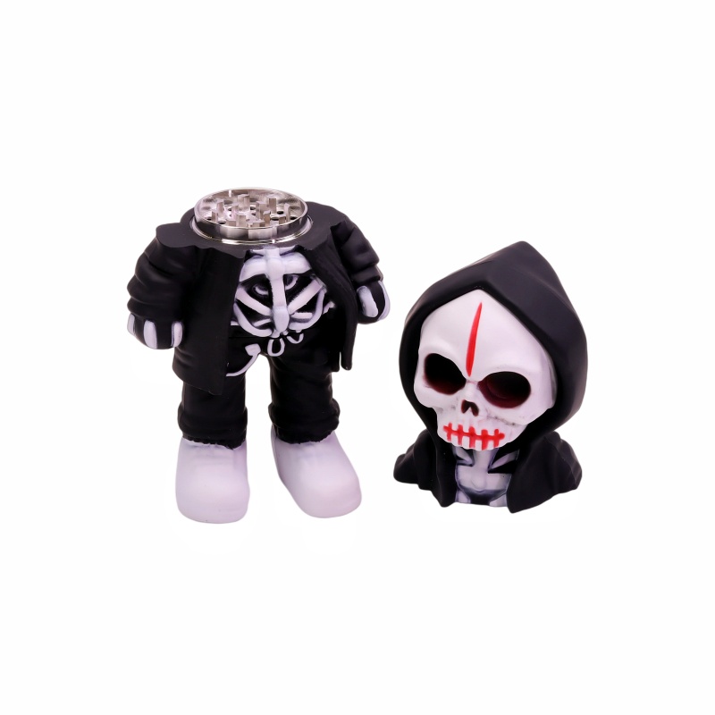 3-Color Skeleton-in-Hoodie Metal Grinder with Removable Mesh Screen Skeleton Weed Grinder Skull Shaped Herb Grinder Spice Mill